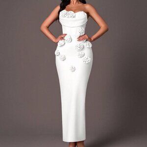 Blue And White Boho Womens Floral Print Belted Halter Dress